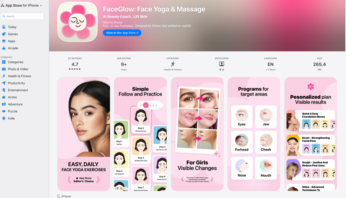 FaceGlow app on the App Store
